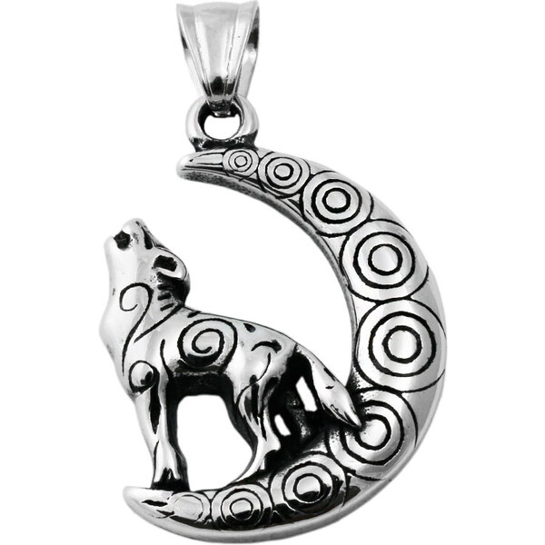 BM Jewellery Prívesok vlk na mesiaci 3,5 cm z chirurgickej ocele 31721295