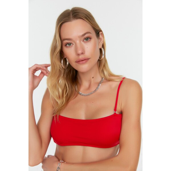 Trendyol Red Back Detail Bandeau Bikini Top 50563734