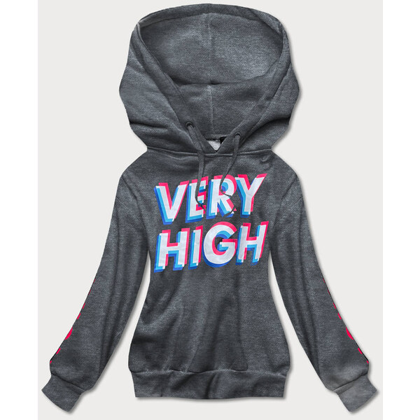 J.STYLE Tmavosivá dámska tepláková mikina s potlačou (26012) 35657666