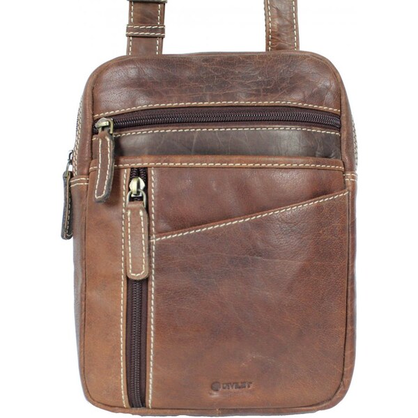 DIVILEY Pánska kožená taška cez rameno Jerry hnedá I 30939810