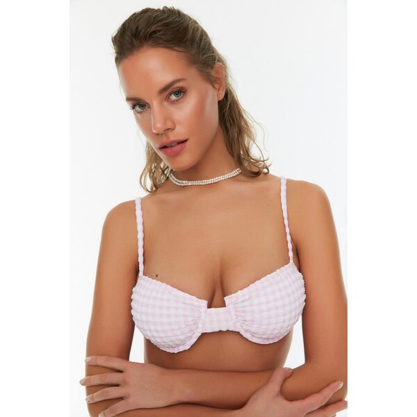 Trendyol Powder Gingham Textured Bikini Top 55091682