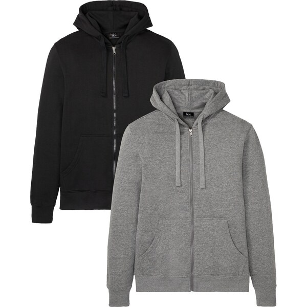 bonprix Mikinová bunda s kapucňou (2 ks), farba šedá 49696686