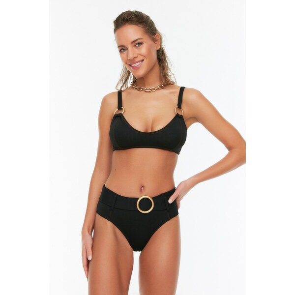 Trendyol Black High Waist Bikini Bottoms With Accessory Details 55255800