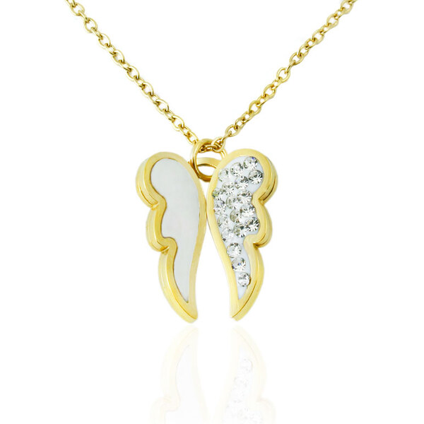 BM Jewellery Náhrdelník krídla so zirkónmi z chirurgickej ocele zlatý 31318901