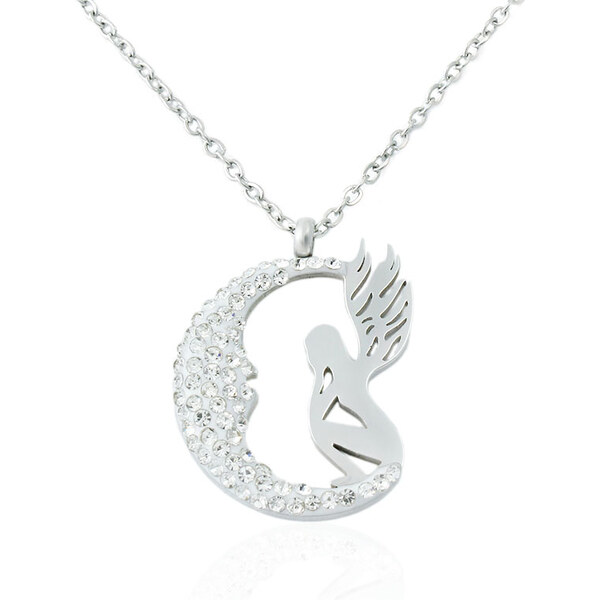 BM Jewellery Náhrdelník anjel so zirkónmi z chirurgickej ocele 31318902