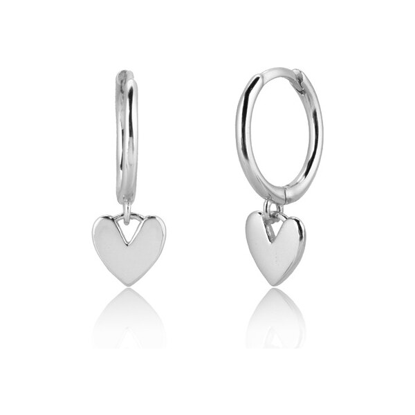 Royal Fashion strieborné rhodiované visiace náušnice Leštené srdce HA 55396404