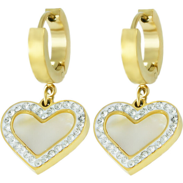 BM Jewellery Náušnice srdca visiace s perleťou z chirurgickej ocele 31721331