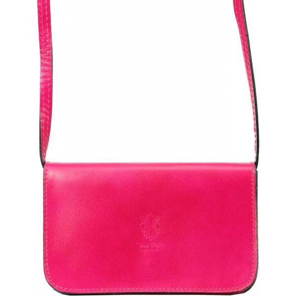 Vera Pelle Kožená malá dámska pozdĺžna crossbody kabelka fuchsiovo 31409105