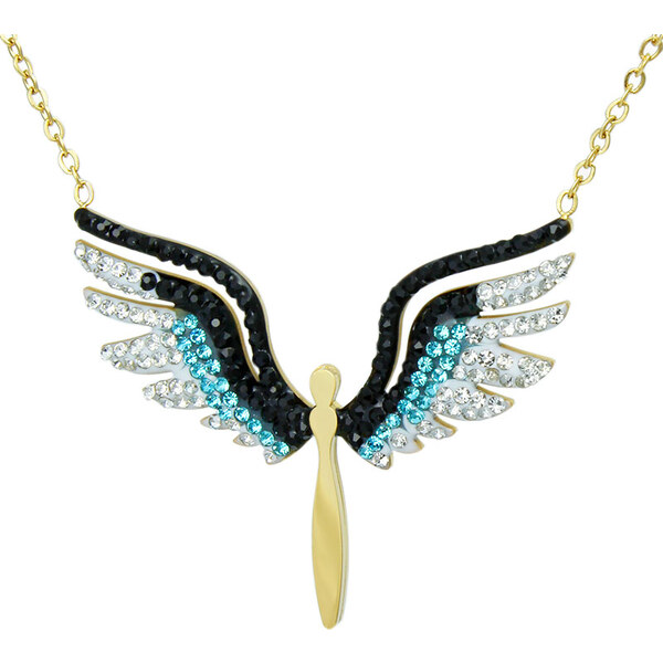 BM Jewellery Náhrdelník anjel so zirkónmi z chirurgickej ocele zlatý 31721307