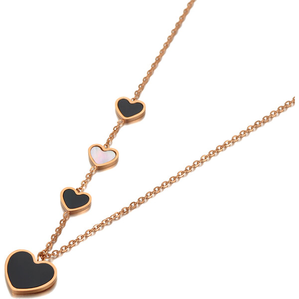 Glory náhrdelník Čierne srdcia ružovozlatý 969 31735084