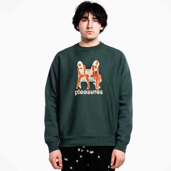 Pleasures Bench Premium Crewneck Pine Green - Pánske - Mikina 66355728