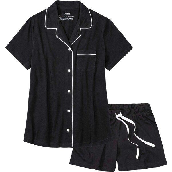 bonprix Krátke pyžamo s gombíkovou légou, farba čierna 44791771