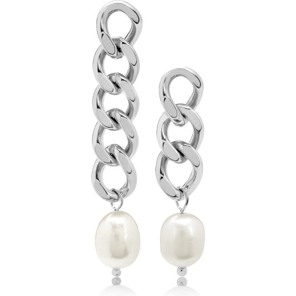 Troli Asymetrické oceľové náušnice s pravými barokovými perlami 66591491
