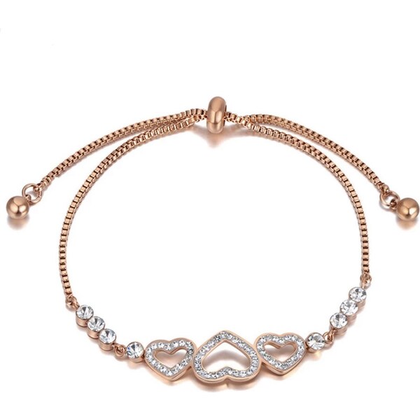 Glory náramok 3 srdiečka so zirkóny ružovozlatý 967 31735082