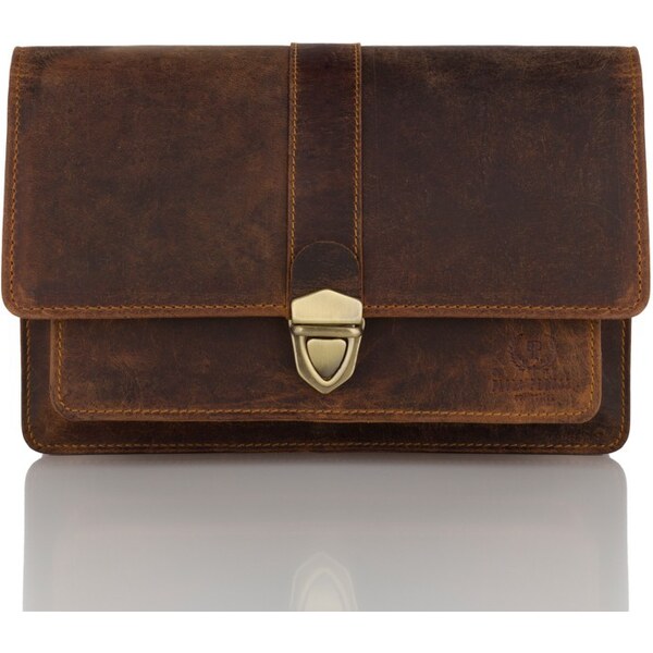 PAOLO PERUZZI Pánska kožená príručná taška etue T-21-HBR | hnedá T-21 47295189