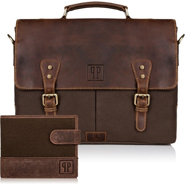 PAOLO PERUZZI Pánsky set-kožená taška a peňaženka | hnedá ZUP-07-BR 32168293