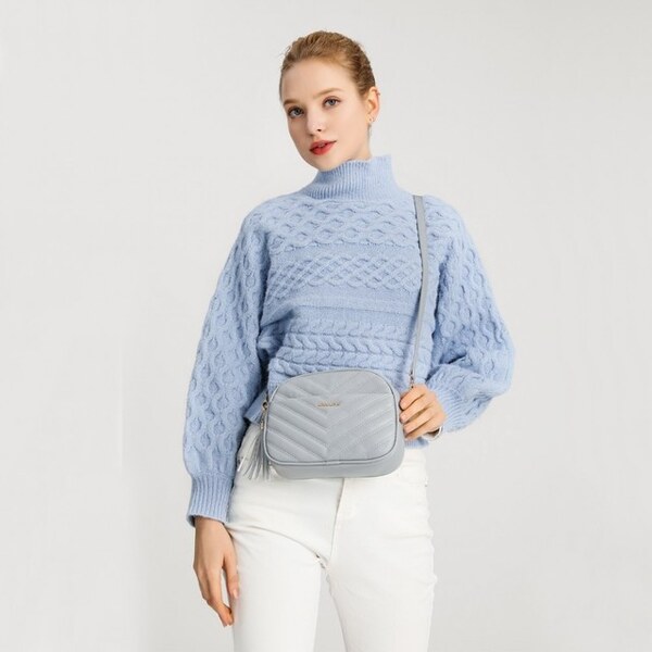 Miss Lulu Kabelka - prešívaná crossbody so strapcom šedá 32191255