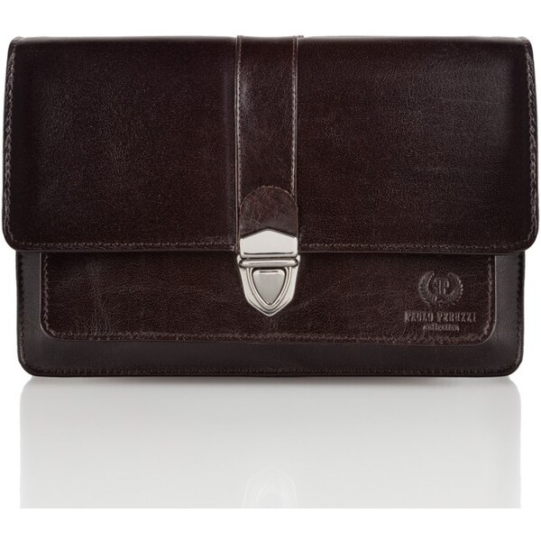 PAOLO PERUZZI Pánska kožená príručná taška-etue | tmavohnedá T-21-BR 32191410