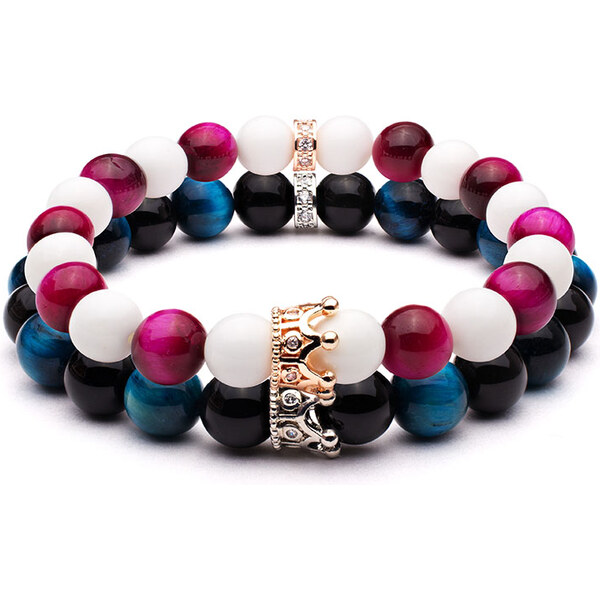 BudNej Náramky pre páry QUEEN CROWN z tridacny, obsidiánu a tigrieho 35942067