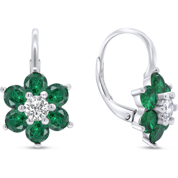 Brilio Silver Nežné strieborné náušnice so zelenými zirkónmi Kytičky 66583074
