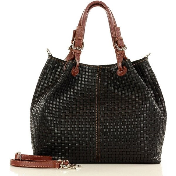 GENUINE LEATHER MARCO MAZZINI Kožená kabelka Carina Treccia | čierna 32388093