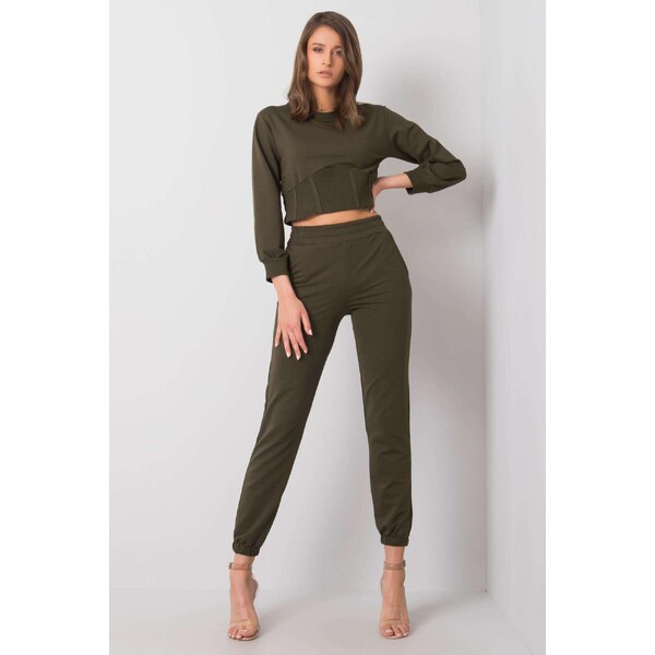 MladaModa Crop-topová tepláková súprava Odille farba khaki 32391958