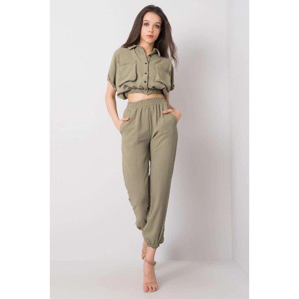 MladaModa Crop-topová súprava Janis farba khaki 32391966