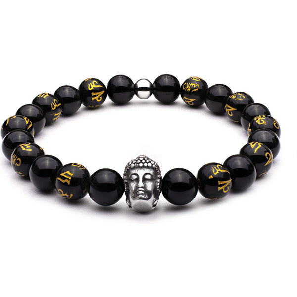 BudNej Minerálny náramok BUDDHA z obsidiánu a obsidiánu s mantrou 35942097