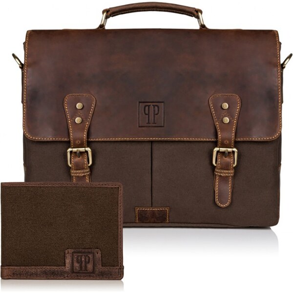 PAOLO PERUZZI Pánska kožená taška a peňaženka | hnedá ZUP-08-BR 32083765