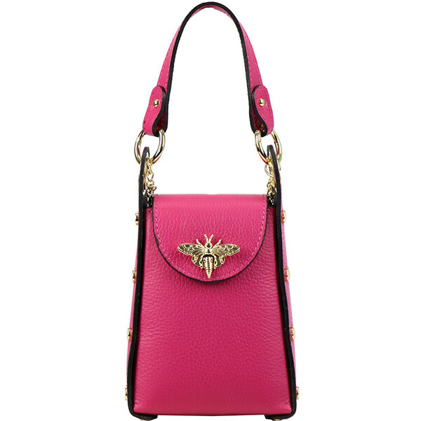 Luka Malá ružová imidžová kožená kabelka do ruky s brošňou 32551772