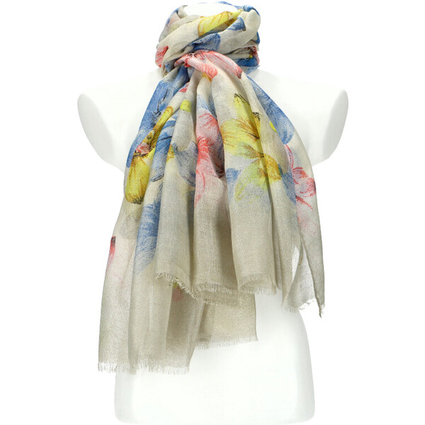 Cashmere Letná dámska šatka v motíve kvetov 190x90 cm béžová 32625326