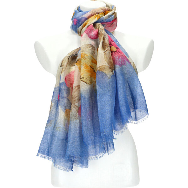 Cashmere Letná dámska šatka v motíve kvetov 190x90 cm modrá 32625329