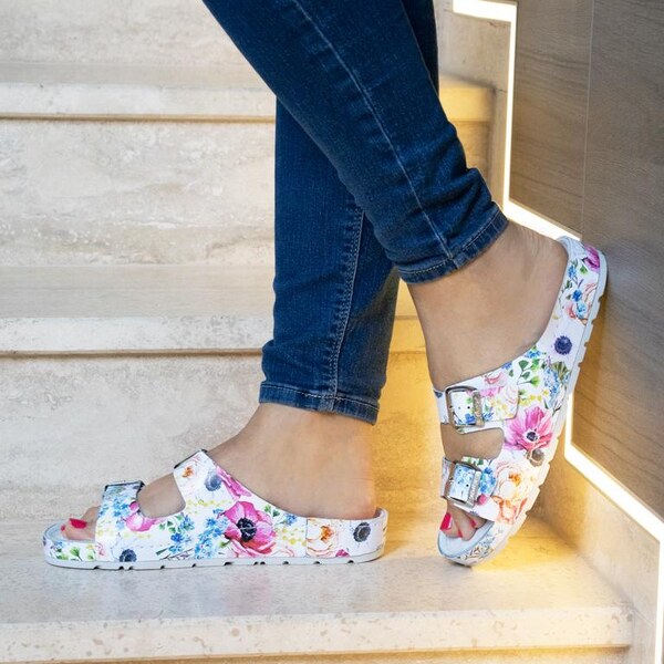 Dámske kožené kvietkované šľapky BATZ ZENNA 32626196