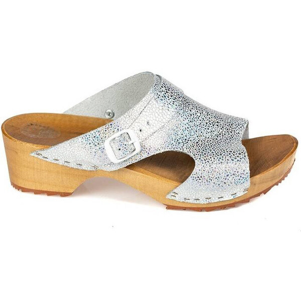 Glara Strieborné kožené dreváky 32741012