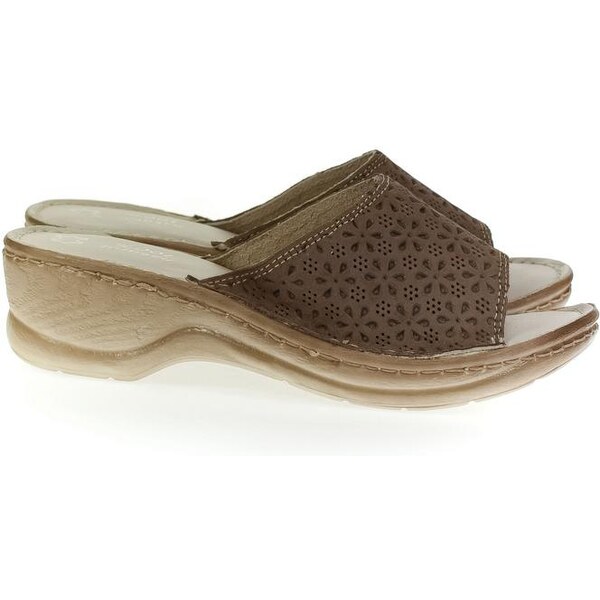 JOHN-C Dámske kožené hnedé šľapky MONTY 32912442