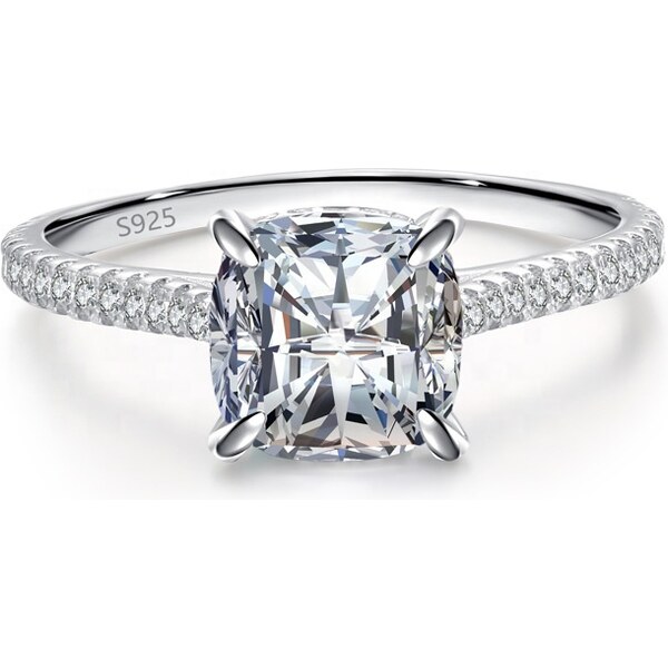 Royal Fashion strieborný rhodiovaný prsteň Brúsený štvorec 41358702