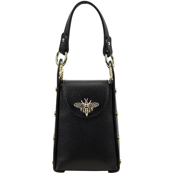 Luka Malá čierna imidžová kožená kabelka do ruky s brošňou 65150884