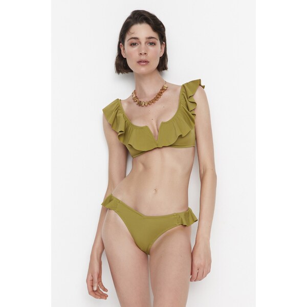 Trendyol Green Ruffle Detailed V-Cut Bikini Bottoms 64770080
