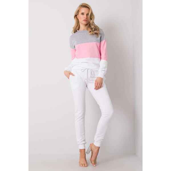 MladaModa Trojfarebná tepláková súprava Sandra jasná ružová+biela 33142019