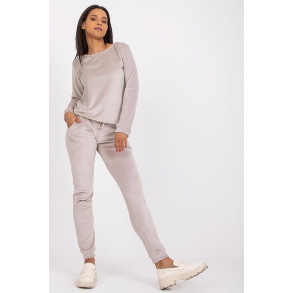 MladaModa Velúrová tepláková súprava bez kapucne Clarisa svetlá šedá 33142016