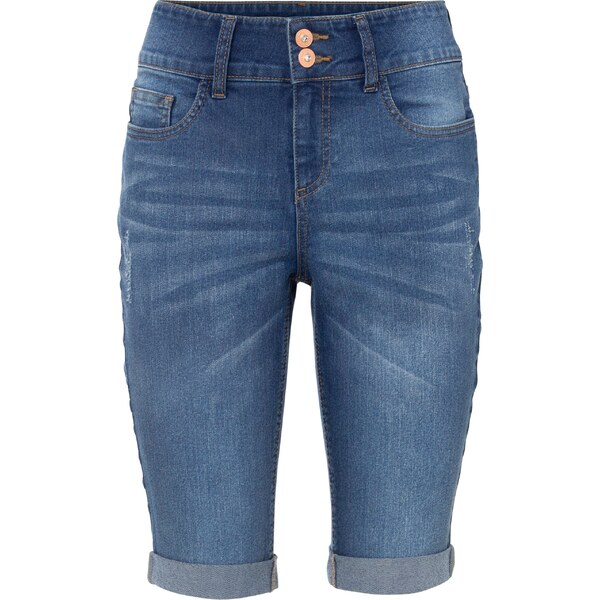 bonprix Džínsové bermudy, stredná výška pásu, farba modrá 44844308