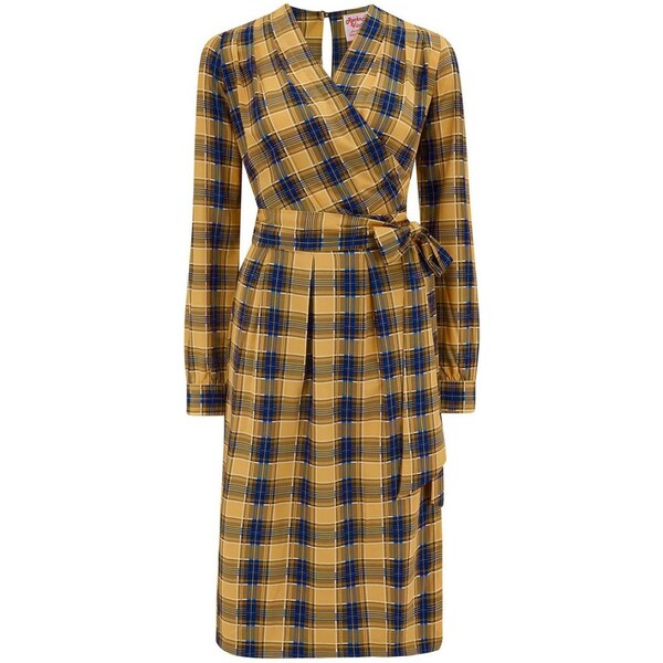 ROCK N ROMANCE Evie Kárované horčicové midi šaty 33546800