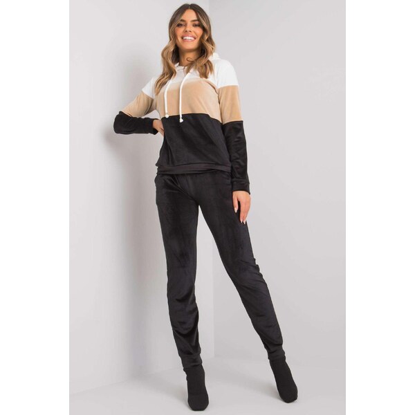 MladaModa Trojfarebná velúrová tepláková súprava Dilva čierna+béžová 33898409