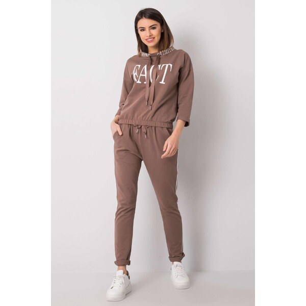 MladaModa Tepláková súprava Kadeesha s nápisom Fact béžová 33898496