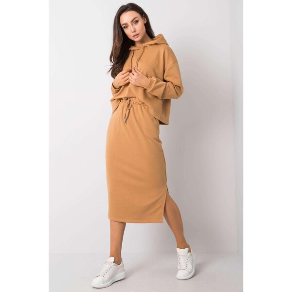 MladaModa Súprava mikiny a midi sukne Alishia camel 33898513