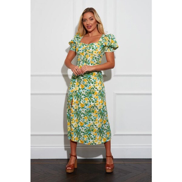 GIRL IN MIND Lillian Žlté midi šaty s kvetmi 34045841