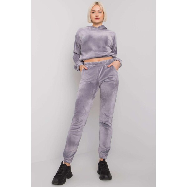 MladaModa Crop-topová velúrová tepláková súprava Milan šedá 34086522