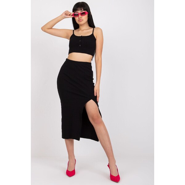 MladaModa Vrúbkovaná súprava crop-topu a sukne s rozparkom model 84459 34086547