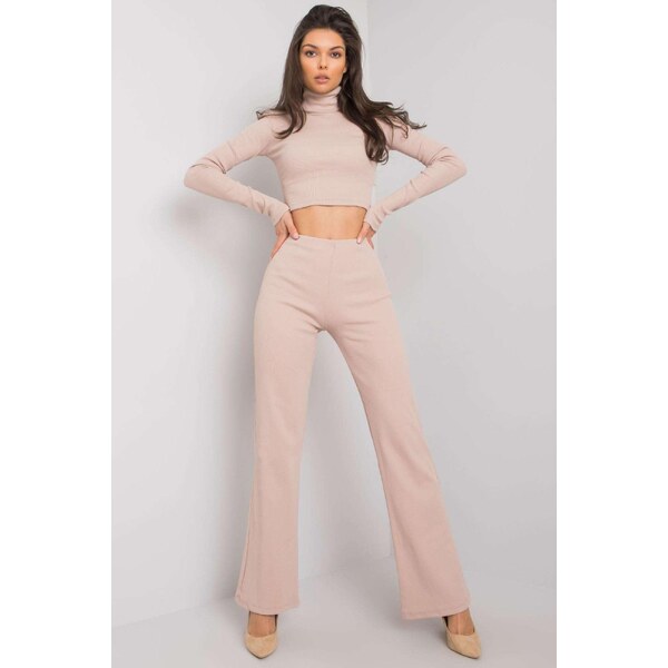 MladaModa Súprava crop-topu a zvonových nohavíc Juberri svetlá béžová 34086640