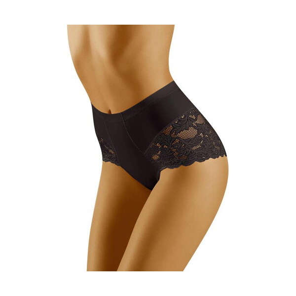 Wol-Bar Vyššie sťahovacie nohavičky s čipkou Slimea čierne, Farba 20257243